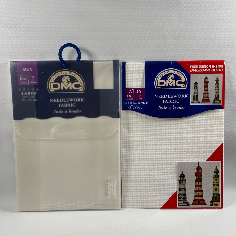 DMC Aida Needlework Fabric 18 Count White 20x30in Extra Large 2 Pack Lot White